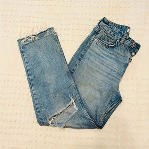 Zara Women’s High Waist Distressed Straight Leg Denim Jeans